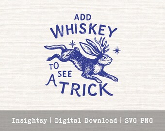 Rabbit Whiskey Design Cutting File Format Download Digital Art Funny Bar Decor Sign Vintage Blue Illustration Style Drinking Humor Graphic