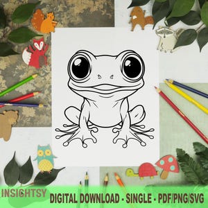 Cute Animal Coloring Pages for Kids | Simple Frog Printable Coloring Sheet | PDF, PNG, SVG Digital Download | Single