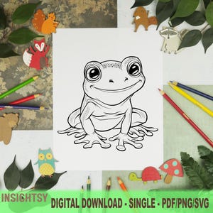 Cute Animal Coloring Pages for Kids | Simple Frog Printable Coloring Sheet | PDF, PNG, SVG Digital Download | Single