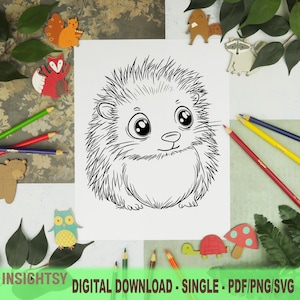 Cute Animal Coloring Pages for Kids | Simple Porcupine Printable Coloring Sheet | PDF, PNG, SVG Digital Download | Single