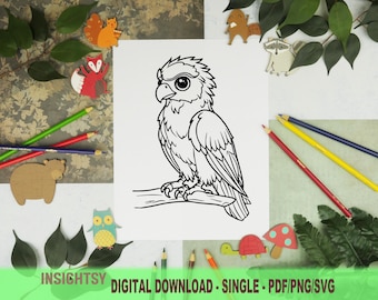 Cute Animal Coloring Pages for Kids | Simple Eagle Printable Coloring Sheet | PDF, PNG, SVG Digital Download | Single