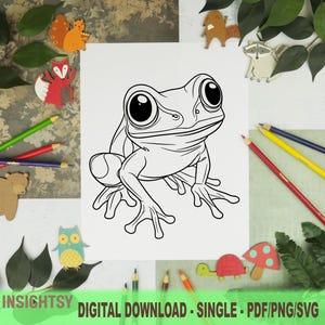 Cute Animal Coloring Pages for Kids | Simple Frog Printable Coloring Sheet | PDF, PNG, SVG Digital Download | Single