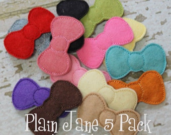 Plain Jane Five Pack of Wool Felt Bow Clips by Chic Baby Rose