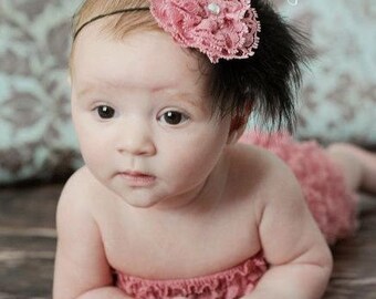 Lace Rosette and Feather Fascinator Clip or Band in 22 Colors by Chic Baby Rose