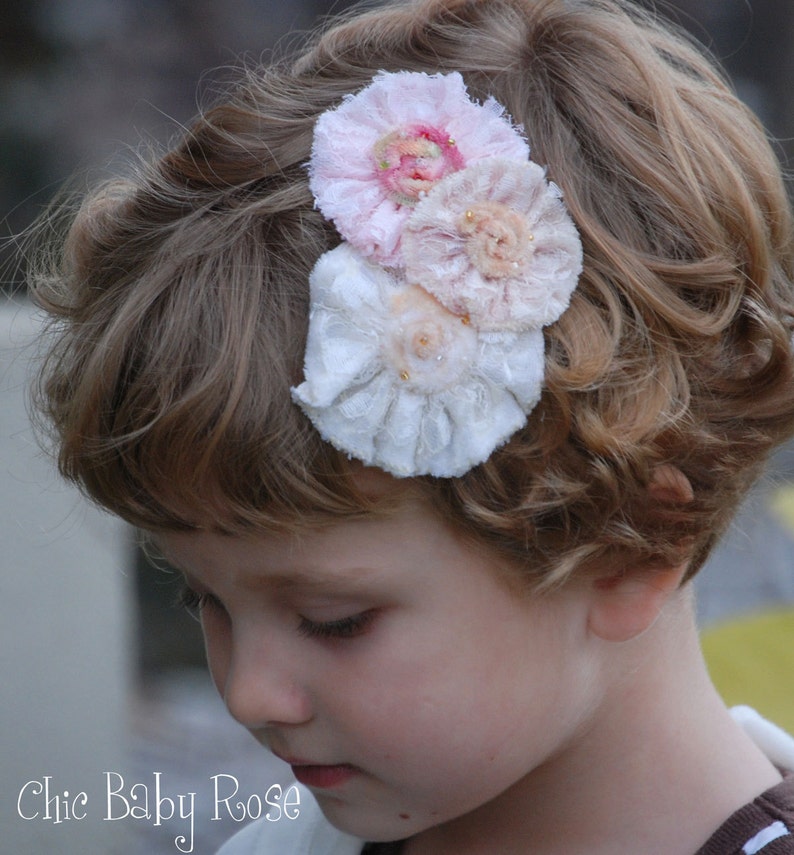 Velvet and Lace Flower Clip or Band by Chic Baby Rose Great - Etsy