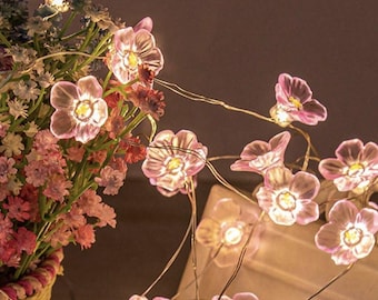 Pink Cherry Blossom String Lights, Romantic Fairy Lights, Bedroom Decor