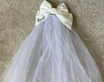 Bridal Bow Veil, Tulle Veil Bow, Hen Party Veil, Bow Veil, Wedding Veil, Bridal Bow, Bridal Accessories, Bridal Shower