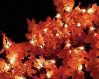 Autumn Fairy Lights, Maple Leaf Garland, Halloween Maple Garland
