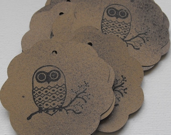 Owl Tags Stamped by hand Halloween Party gift adornments/ Wall Garland/ Table Decor 13 pieces