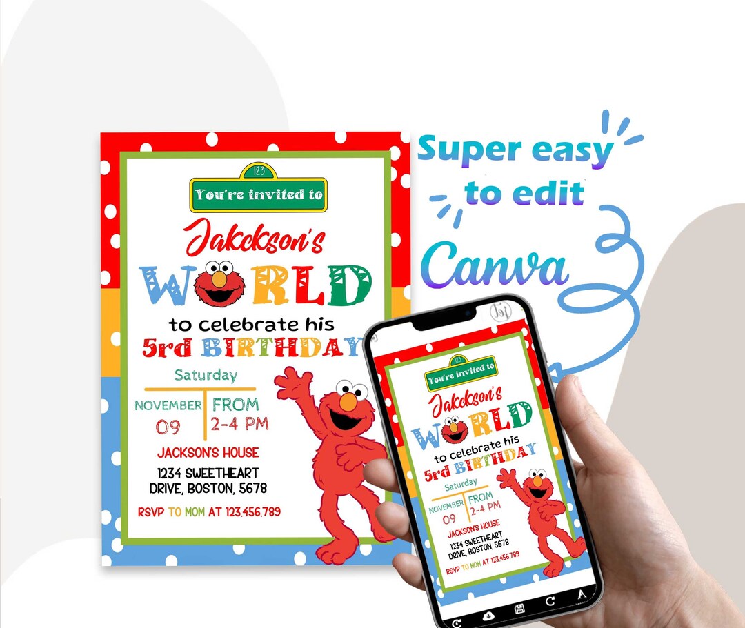 Sesame Street Birthday Invitation, Elmo Birthday Invitations - Etsy