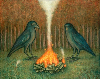 Two Crows Standing Around the Campfire Art PRINT No. 86 "DB Cooper" C-print 8”x10” Signed by the Artists