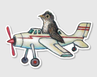 Baby Robin Stuffed into a Toy Airplane Vinyl Die-Cut Sticker