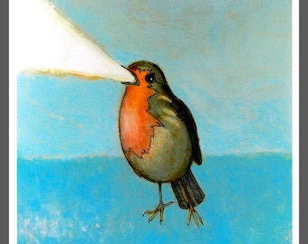 Flaming Robin #2 Bird Art PRINT no. 20 C-print 8 x 8