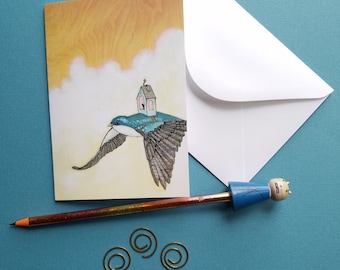 Swallow Carries a Mysterious Passenger Greeting Card Notecard with Envelope 4 x 6