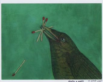 Baby Crow Likes to Help bird art PRINT no. 54 8 x 10 c-print