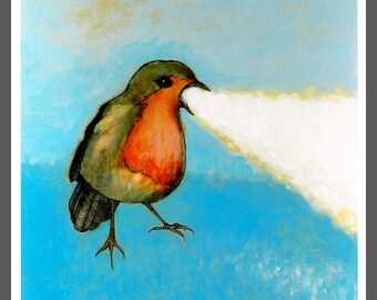 Flaming Robin #1 Bird Art PRINT no. 19  c-print 8 x 8