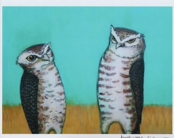 Two Vigilant Burrowing Owls Bird Art PRINT No. 47 c-print 8 x 10