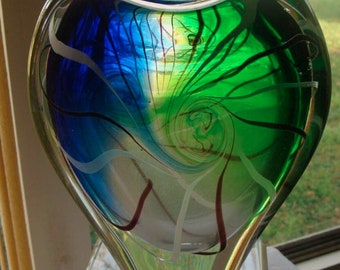 Gorgeous Murano Hand Blown Art Glass Vase 8 1/4" Heart Shape Original Label