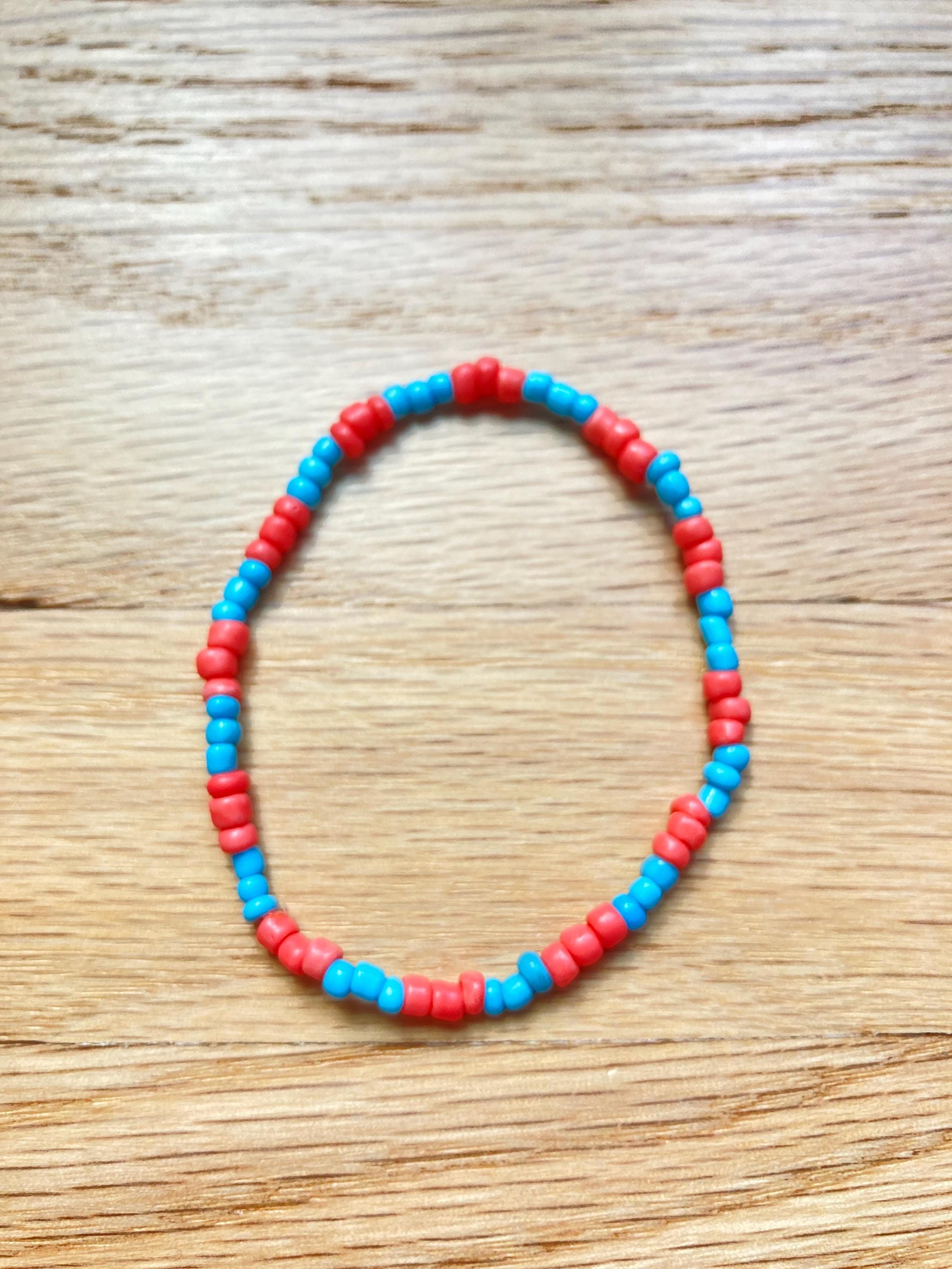 ブレスレット Pink & Skyblue Beaded Elastic Bracelet #9939 Beaded Stretch Bracelet, Set of 3 Bracelets, Pink Blue and