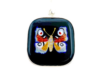 BUTTERFLY Murrini murrine millefiory pendant, sterling silver