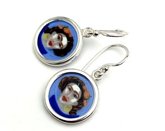 Frida Kahlo portrait murrine cane glass earrings