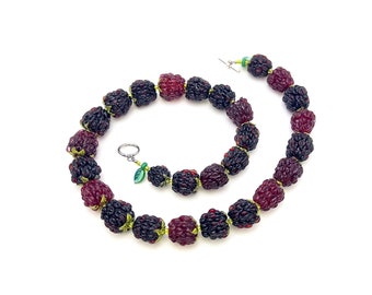 Garden Berries necklace Raspberry Blackberry lampwork handmade