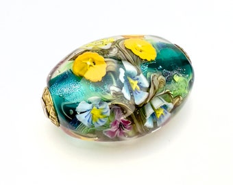 Large floral bead, spring garden large hole