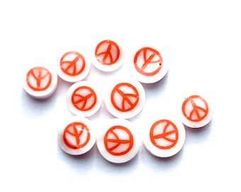 red PEACE SIGN 104 COE Murrini murrine millefiory for making and decorating beads   no hole