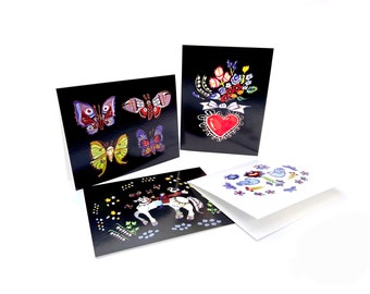 blank card Glass Art rider horse heart flowers moth butterfly bird dove murrine