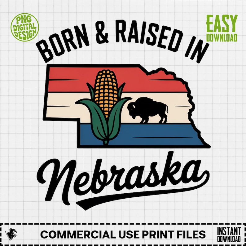 Born and Raised in Nebraska Digital PNG, Nebraska State Map Clip Art ...