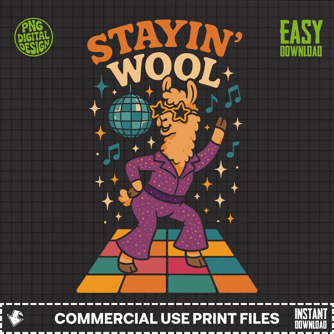 Stayin Wool Llama Clipart, Disco Llama, 70s Party, Retro Llama, Dancing ...