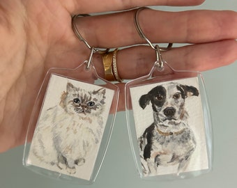 Custom Watercolor Pet Portrait Keychain