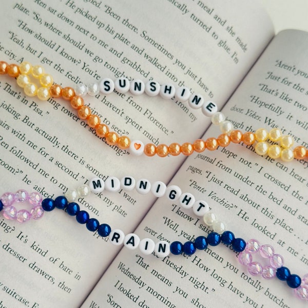 sunshine and midnight rain matching friendship beaded bracelets set taylor swift song reference blue purple and golden yellow bracelets gift