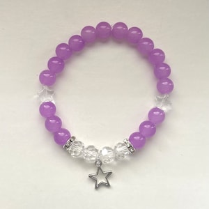 beaded bracelet, light purple bracelet star girl glass beads coquette preppy y2k aesthetic jewelry gift cute soft grunge style bracelet gift