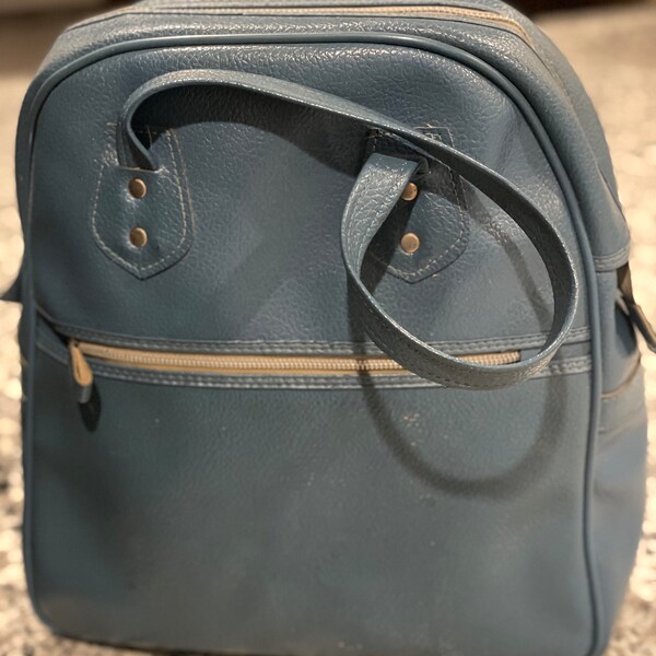 Vintage Carry-On Bag Faux Leather Blue