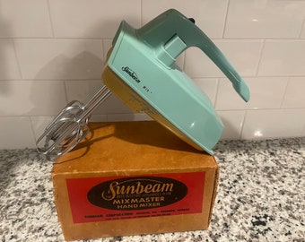 Vintage Sunbeam Mixmaster Hand Mixer Blue With Attachments