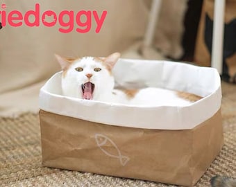 Katzenbett aus Papier, Katzenbox aus Kraftpapier, originelles Katzenbett, handgemachtes Bett für Katze, DIY-Haustierbett