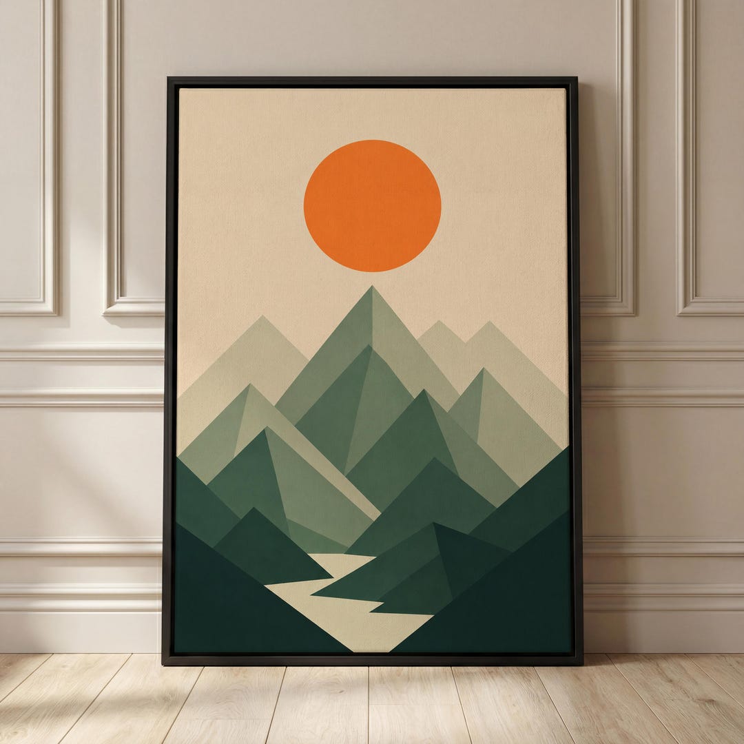 Sun Poster Mountain Wall Art Minimalist Landscape Print Retro Wall Art ...
