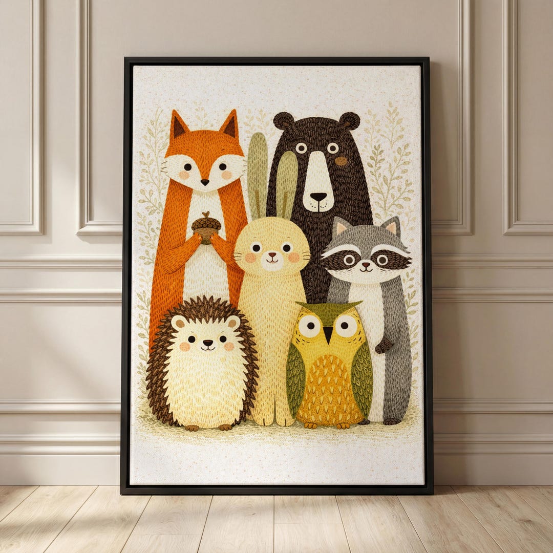 Woodland Forest Animals Nursery Poster Bear Fox Rabbit Kids Room Art ...