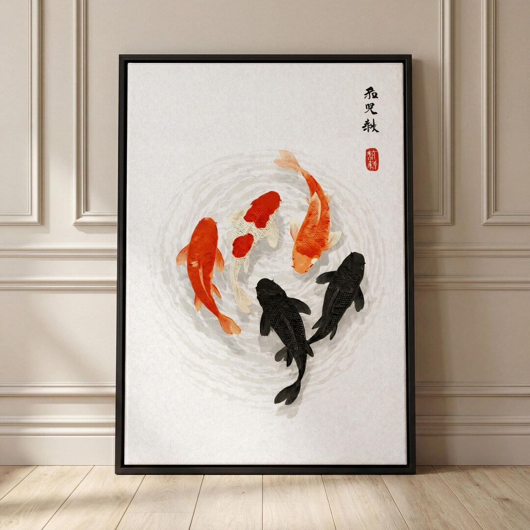 Minimalist Koi Fish Art Japanese Wall Decor Zen Koi Pond Print Japandi ...