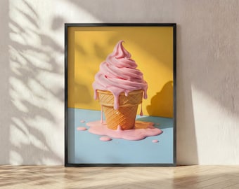 Melting Ice Cream Wall Art Print, Procrastination Surreal Poster, Modern Minimalist Home Decor, Quirky Aesthetic Wall Art