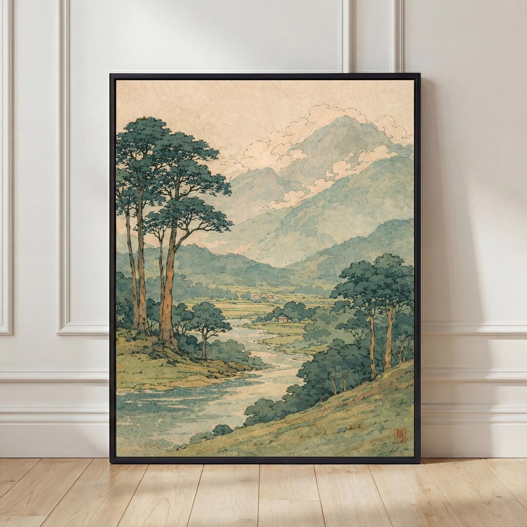 Vintage Japanese Forest Poster, Tranquil Mountain Landscape Wall Art ...