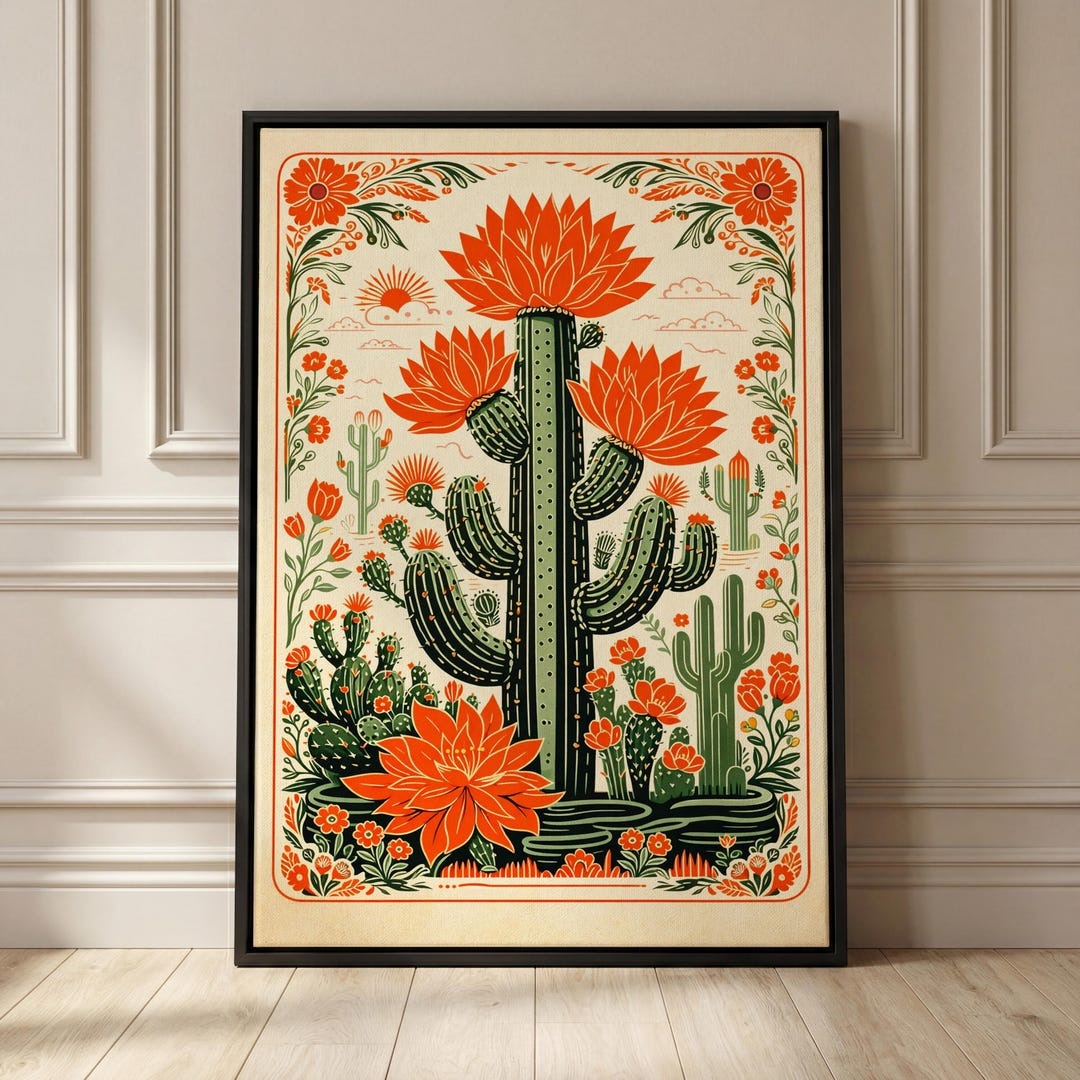 Vintage Mexican Cactus Poster Mexican Wall Art Travel Print Latin Folk ...