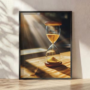 Office Wall Art Print, Hourglass Deep Work Decor, Focus Productivity Time Management, Minimalist Framed Canvas Art