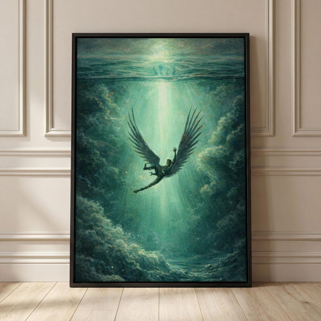 Falling Angel Into Light Oil Painting Surreal Ocean Sky Art Winged ...