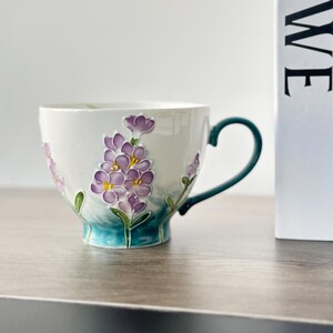 Whimsical Lily of the Valley Mug - May Birth Flower Gift Handcrafted Lily of the Valley Ceramic Mug - Embossed Details - Perfect Coffee Cup