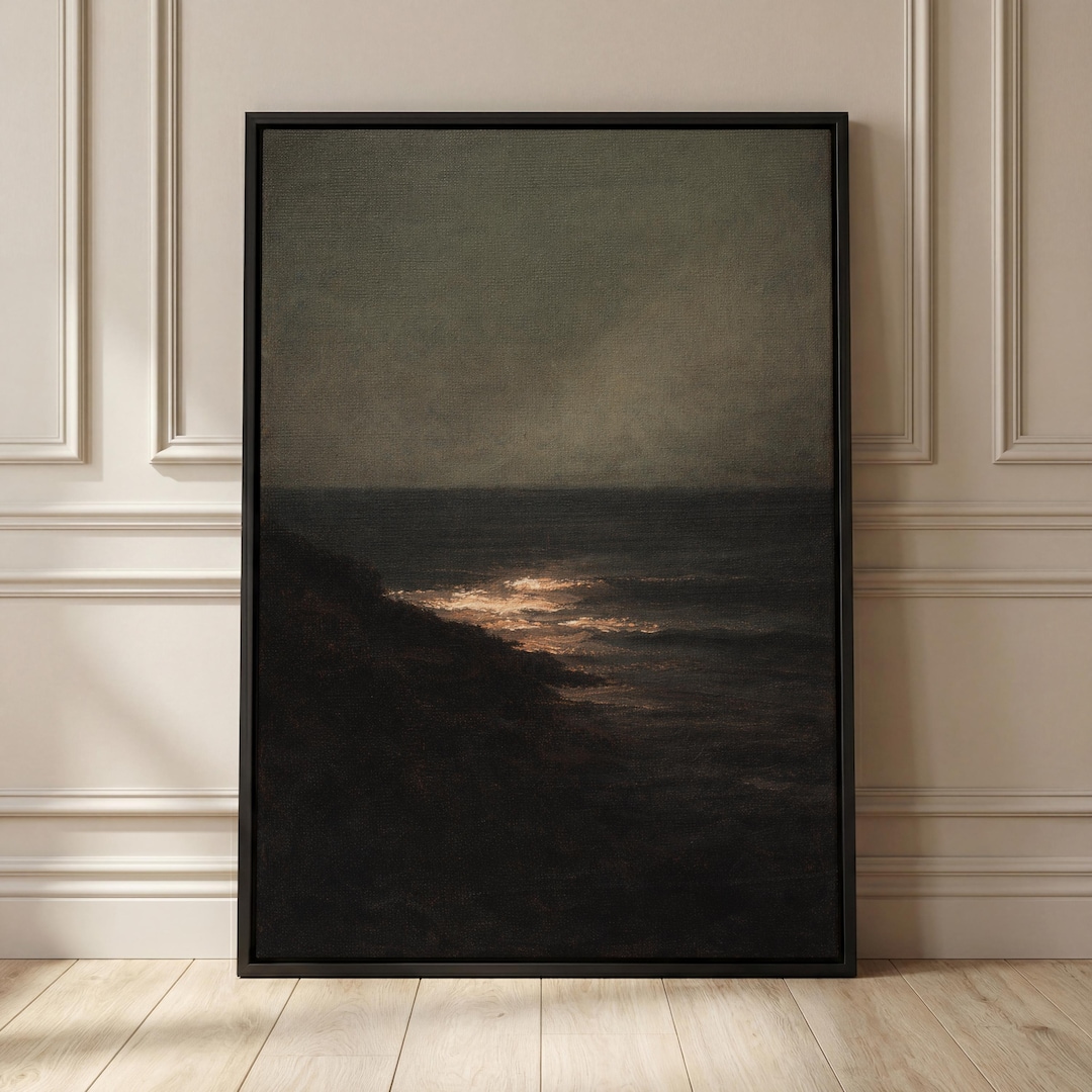 Antique Oil Painting Vintage Moody Beach Landscape Art Ocean Coast ...