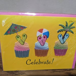 Papyrus Birthday card Cupcake tropical theme