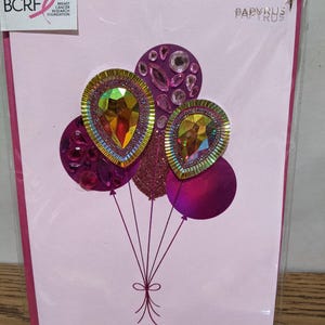 Papyrus Birthday card BCRF balloons one with glitter