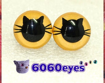 1 Pair hand painted Kitty Cat safety eyes, cat eyes, plush eyes, animal eyes, craft eyes, amigurumi eyes, toy eyes, plastic eyes